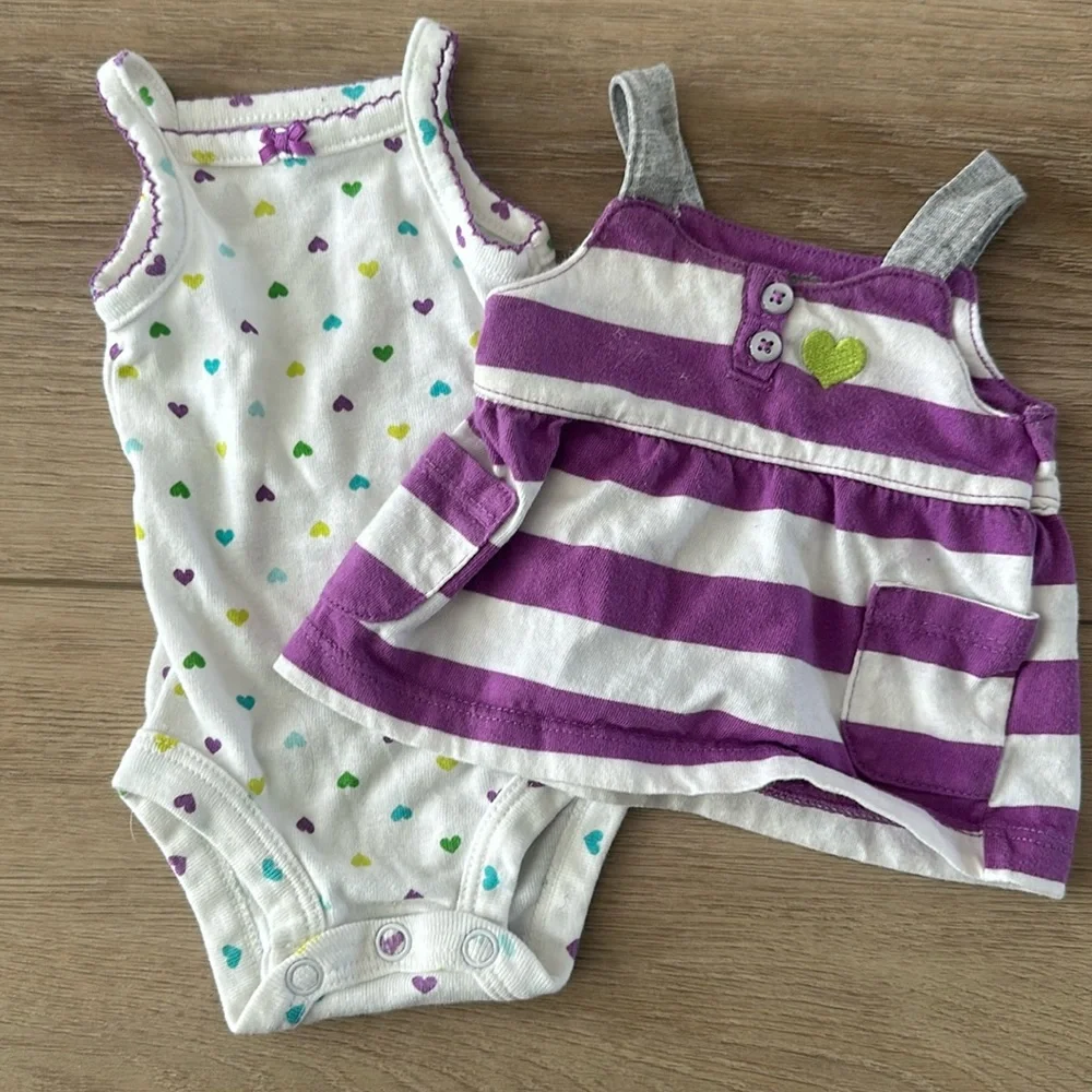 Carters newborn set purple blue green hearts stripes NB